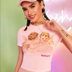 Pink Angel Graphic Cropped Tee